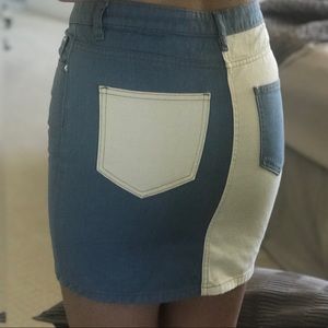 A blue and white color block skirt!